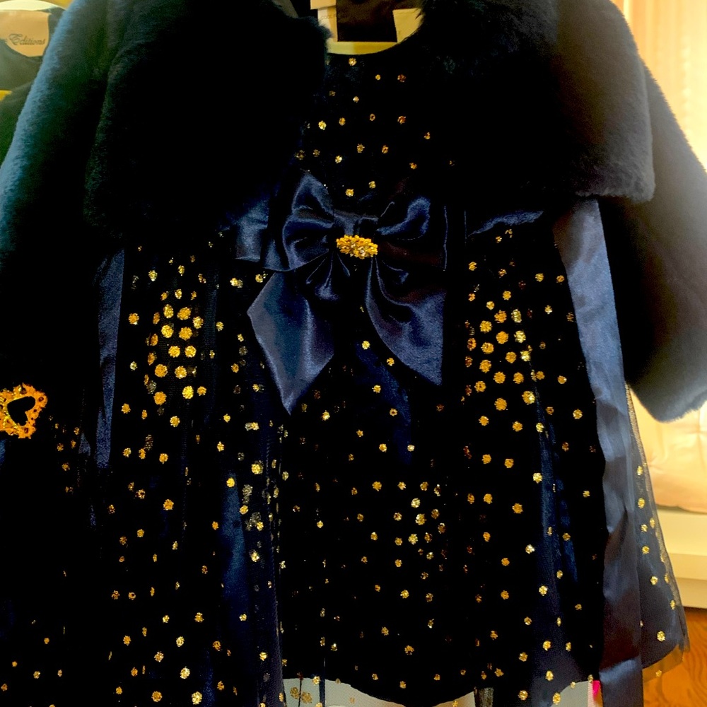 Baby girl holiday dress with matching fur jacket